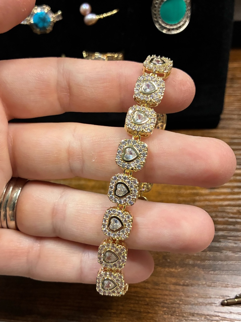 Gold Filled Crystal Heart Link Bracelet - Elegant Women's Jewelry